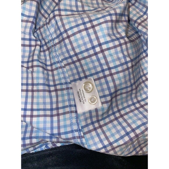 PETER MILLAR Men Size M Blue Multicolored Plaid Cotton Stretch Button-Up Shirt - Picture 8 of 8